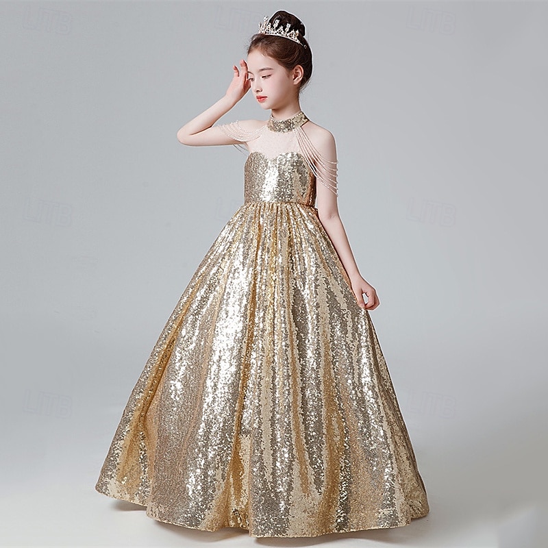 Děti Dívčí Šaty na párty Pevná barva Bez rukávů Výkon Narozeniny Flitry Elegantní Krásná Polyester Maxi Šaty na párty Swingové šaty Áčkové šaty Léto 4-12 let Světlá růžová Vodní modrá Zlatá 2025 - $78.99 –P3