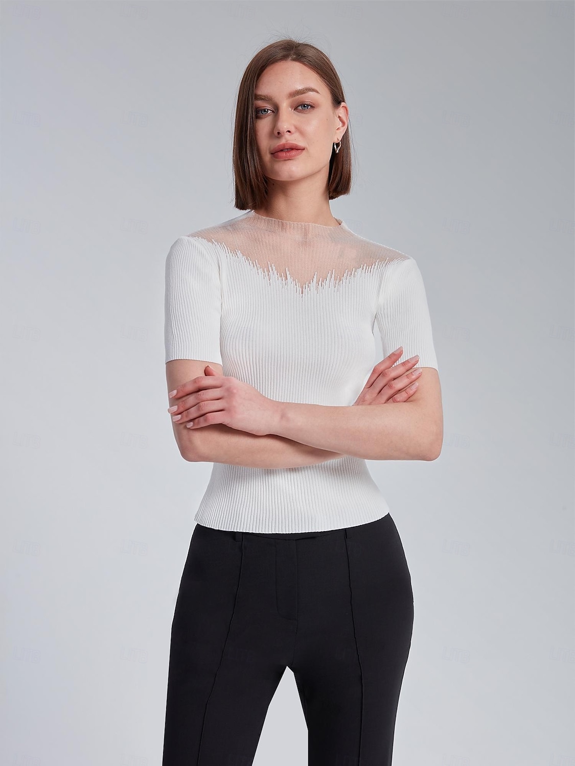 top in maglia a coste trasparente in chiffon del 2025 a $52.99 –P6