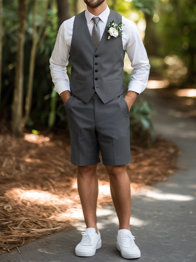 Herren Smokings Anzüge Strandhochzeit Frühlingshochzeit Himmelblau Hell Gray Frühling & Sommer Anzug Mode Lässig Einfarbig Figurbetonter Schnitt 2-teilig 2026 - $75.99 –P2