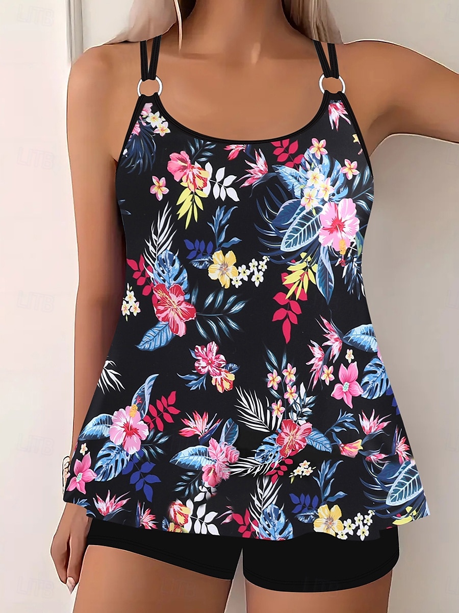 Dam Badkläder Bikini 2 st Pojkeben Baddräkt Öppen rygg Smal Semester Standkläder Grafisk U-hals Ärmlös Baddräkter 2025 - $28.99 –P1