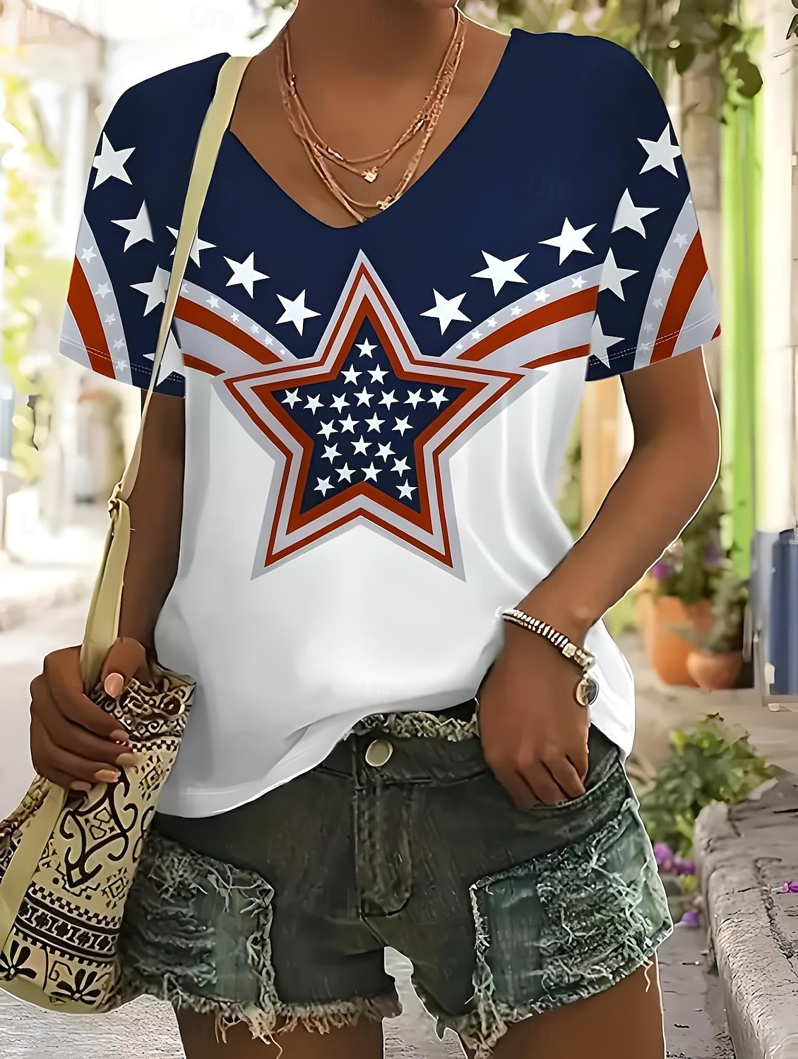 Tričko s grafikou pro ženy na Den nezávislosti Patriotic čtvrtého července vlajka americká vlajka národní vlajka běžné červené bílé a modré krátký rukáv kulatý výstřih běžné topy každodenní potisk 2025 - $19.99 –P1