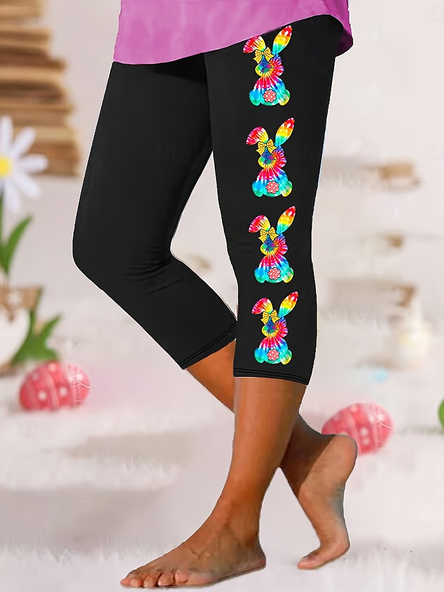 Women's Leggings Capri Pants High Elasticity Fashion Streetwear Full Length High WaistPantsEaster Rabbit Printing Thermal Warm Breathable Soft Outdoor Daily Black Summer Spring Fall Regular Fit 2025 - $18.99 –P1