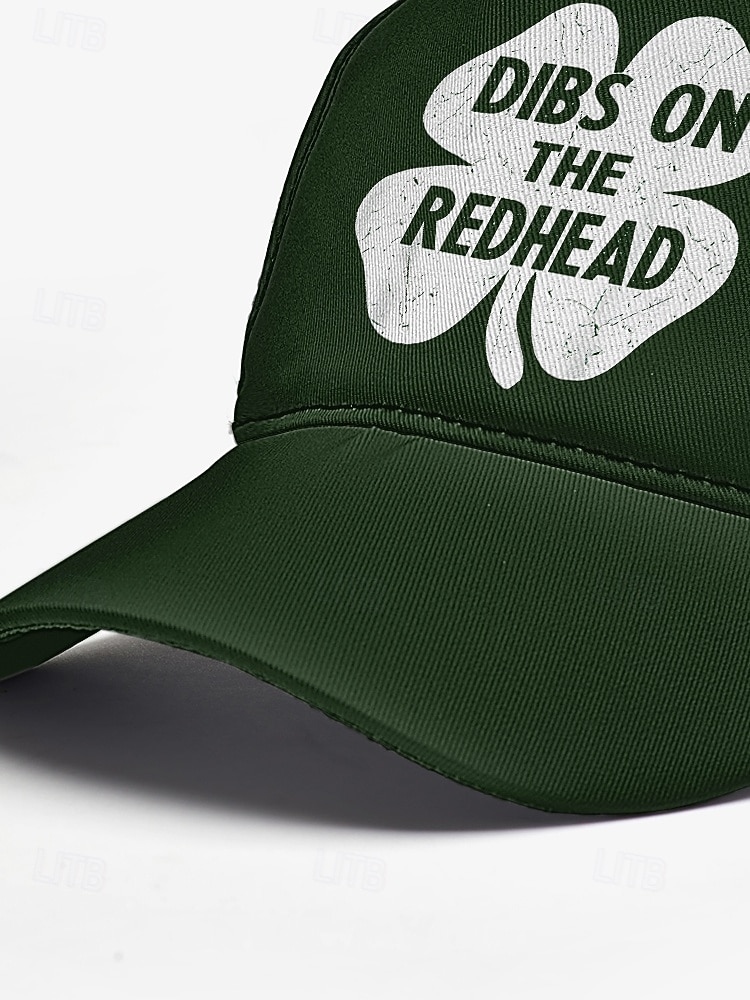 berretto da baseball verde per il giorno di San Patrizio – design a trifoglio "dibs on the redhead" per uomo e donna del 2026 a $18.99 –P8