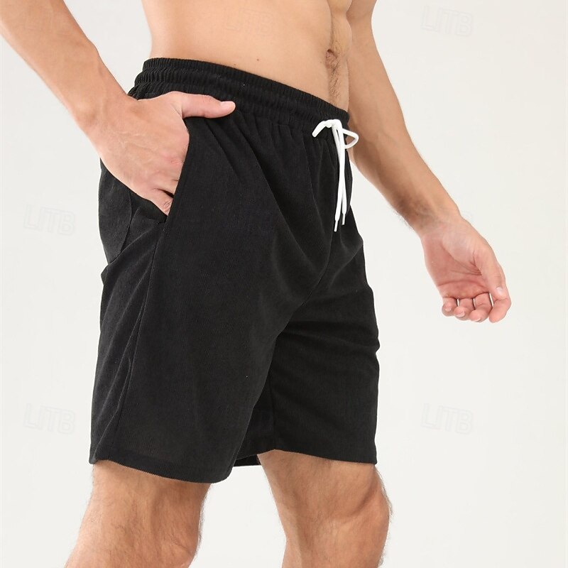 Per uomo Pantaloncini Pantaloncini estivi Pantaloncini casual Pantaloncini di velluto a coste Tasche A cordoncino Vita elastica Liscio Comfort Traspirante Breve Esterno Da mare Sport Informale Nero del 2026 a $16.49 –P3