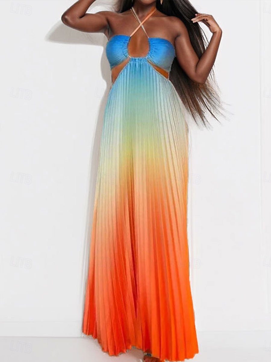 Női Maxiruha A vonalú ruha Halter ruha Fit and Flare ruha Vállon kívüli ruha Szabadság Születésnap Vakáció Parti Születésnap Normál Grafika Ujjatlan Kötőfék nyaka Rubin Medence Narancssárga Lóhere 2025 - $36.99 –P5