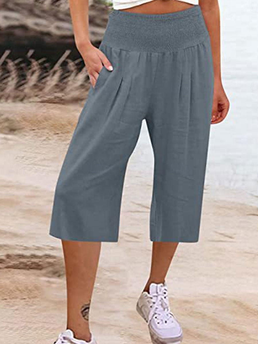 Mulheres Shorts de algodão e linho Calças inspiradas em linho Calças de linho de algodão Moda Roupa de rua Básico Comprimento da panturrilha Cintura Alta Tecido Bolsos Cintura elástica Conforto de 2025 por $21.99 –P7