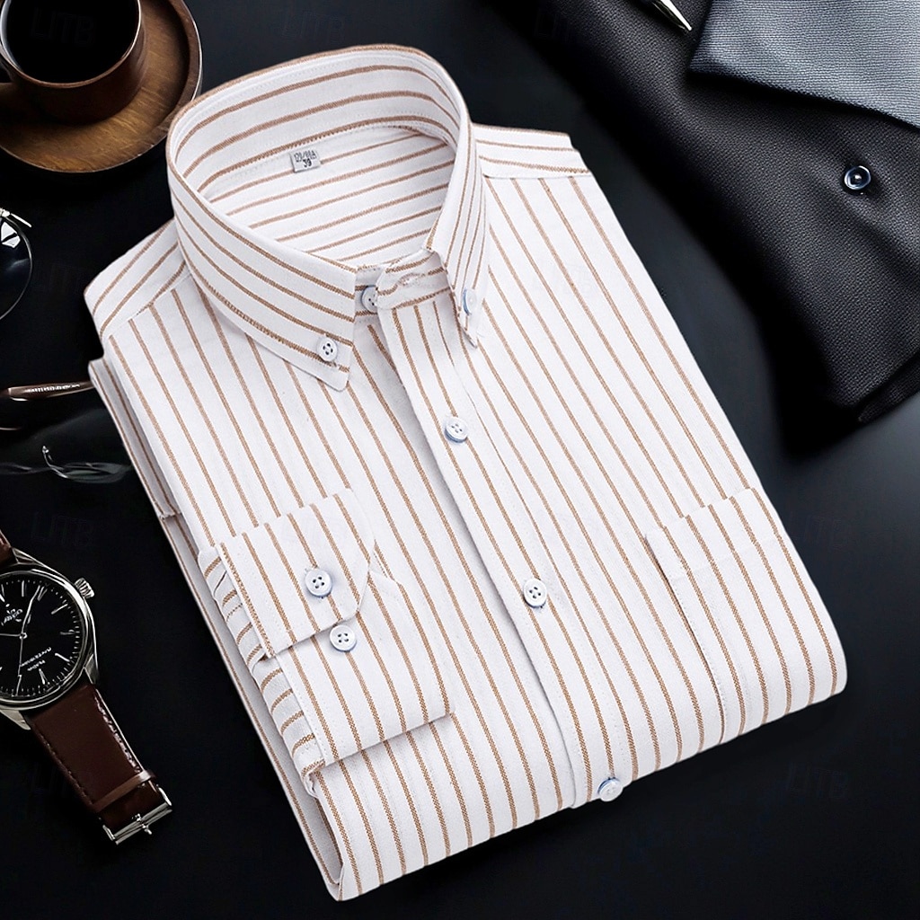 Per uomo Camicie Camicia abbottonata Camicia Oxford Camicia non stirabile Camicia a righe A quadri / A righe / Chevron Matrimonio Ufficio e carriera Blu chiaro Bianco Blu marino Blu reale Manica lunga del 2025 a $32.99 –P7