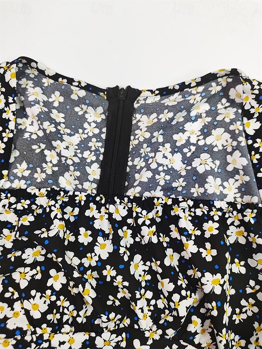 Damen Midikleid Corsagenkleider A Linie Kleid Milchmädchen-Kleid Kleid mit Puffärmeln Urlaub Urlaub Casual Täglich Regular Fit Blumen Graphic Kurzarm Quadratischer Ausschnitt Schwarz Burgunderrot 2025 - $23.99 –P10