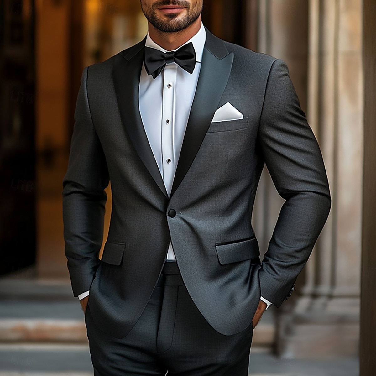 Herre bryllups fest dresser smokinger hjemkomst dresser svart slips luksuriøs formell ensfarget skreddersydd passform 2 deler enkelspent en-knapp 2025 - $132.99 –P3