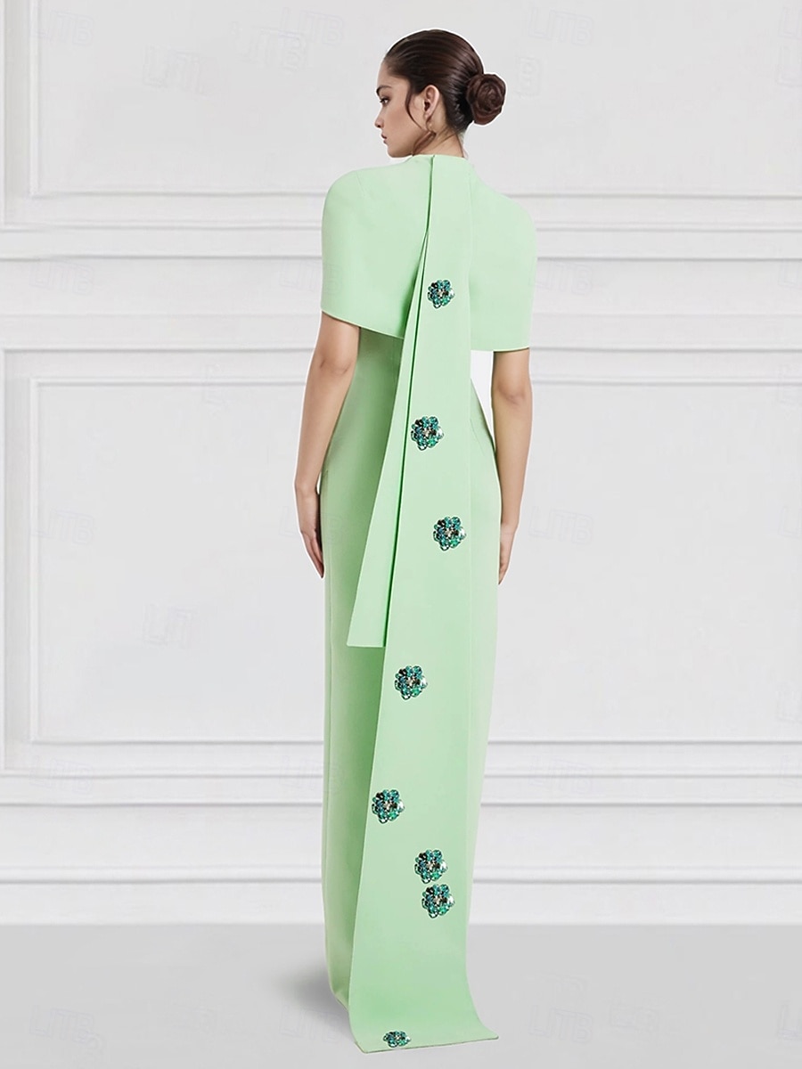 Robe de soirée colonne brodée verte rouge jaune robe élégante formelle invité de mariage longueur sol sans manches col rond capes crêpe extensible avec paillettes 2025 de 2025 ? $177.99 –P2
