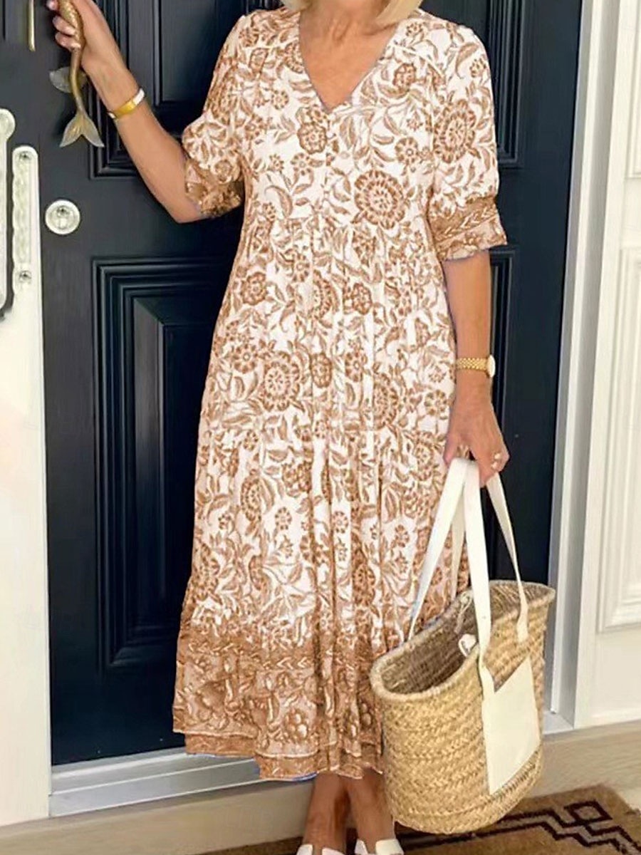 Női Midi ruha hétköznapi ruha Boho elegáns ruhák Boho ruha Csehország Stílusos Alkalmi Vakáció Hétköznapi Napi Laza öltözet Grafika Féhosszú V-alakú Arcpír rózsaszín Medence Égszínkék Sárgabarack 2025 - $27.99 –P7