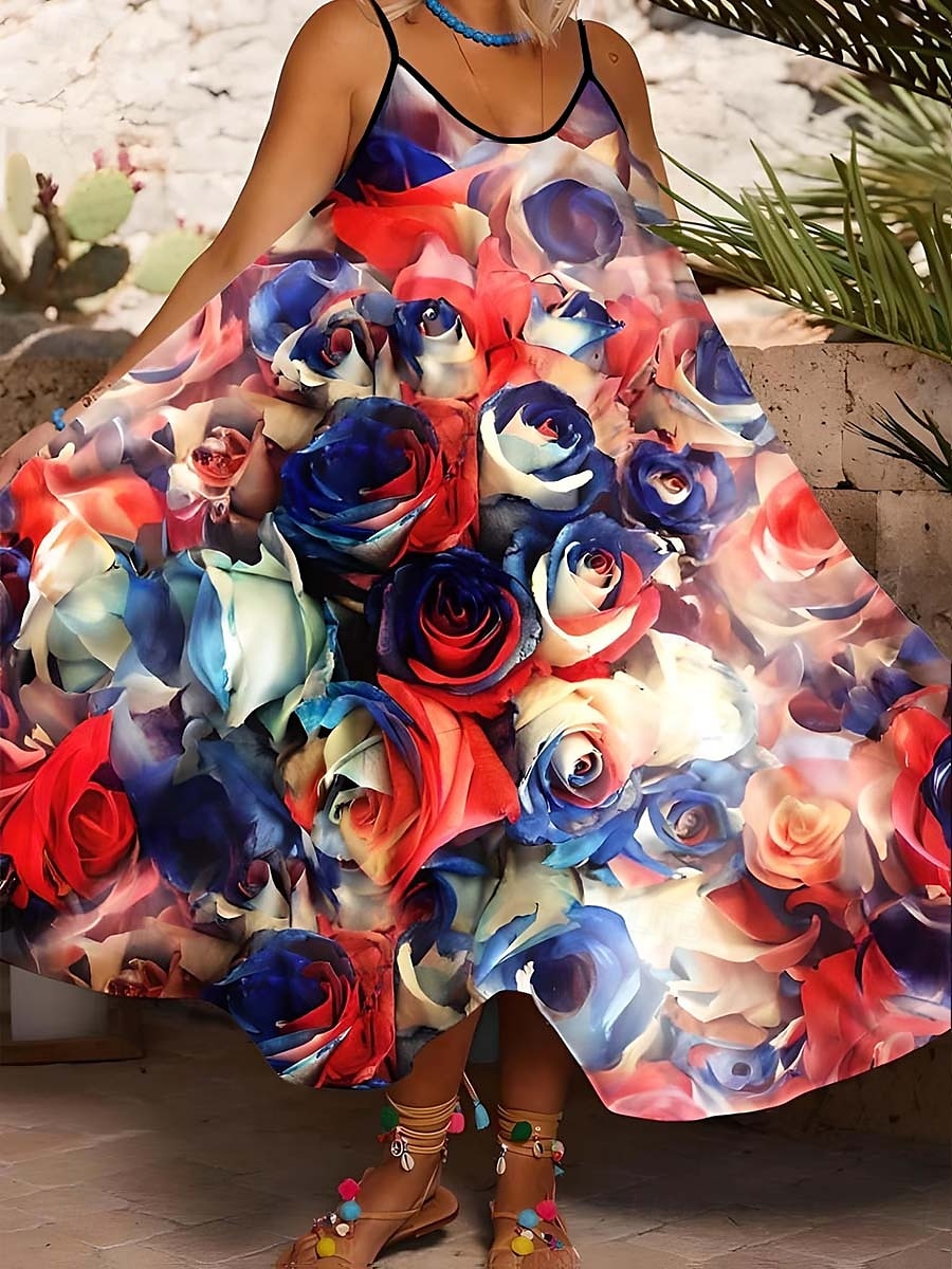 Függetlenségi Nap Női Midi Ruha Nyári Ruha Csúszós Ruha Fit És Széles Ruha Vakáció Kényelmes Boho Hideg Vállú Vakáció Parti Kényelmes Oversized Virágos Grafika Zászló Ujjatlan 2025 - $32.99 –P1