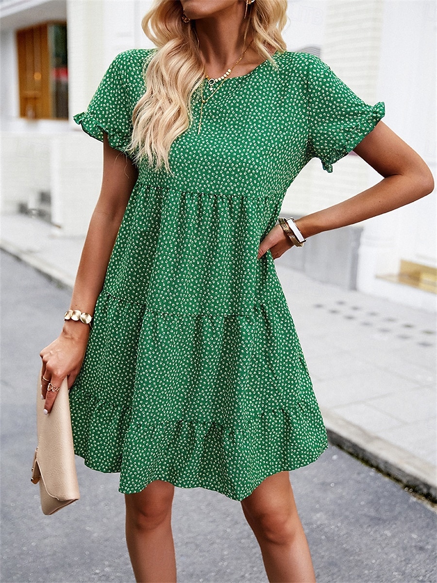 Női Mini ruha hétköznapi ruha Elegáns Stílusos Alap Vakáció Napi Normál Virágos Rövid ujjú Terített nyak Fekete Fehér Rubin Barna Nyár Tavasz 2025 - $43.99 –P5