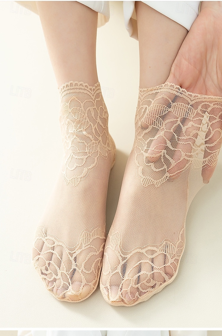 Damen Mode Spitze Socken einfarbig leicht weich  elastisch bequem  atmungsaktiv vielseitig 2025 - $10.99 –P2