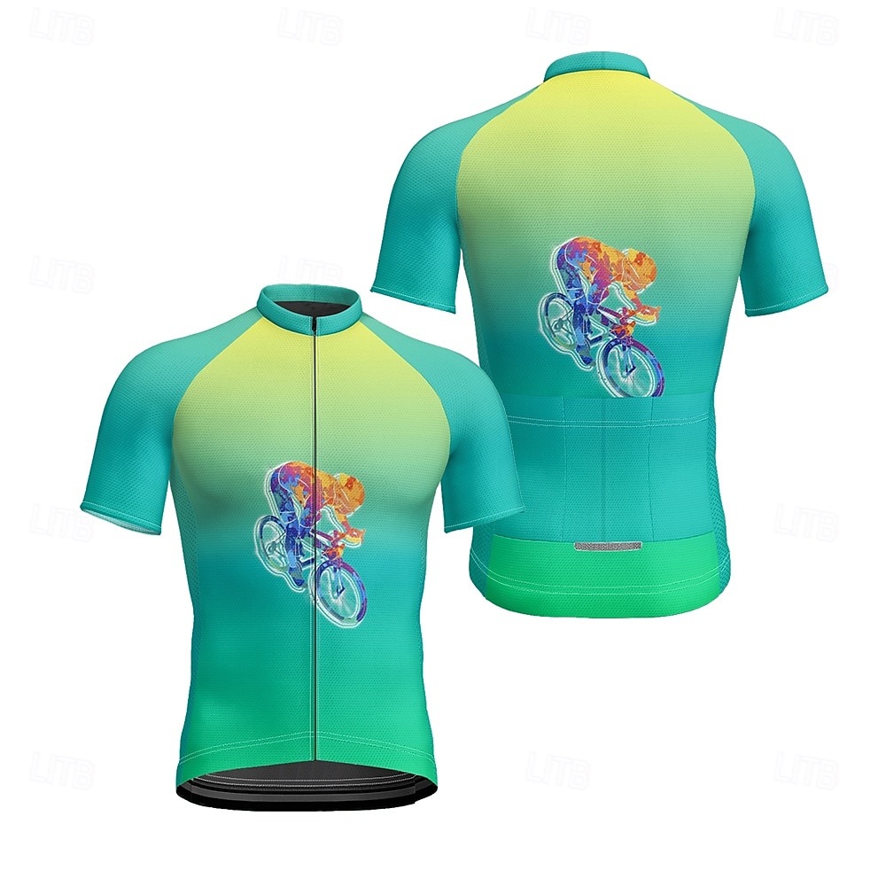 Homme Maillot Velo Cyclisme Manche Courte Cyclisme Tee-shirt Maillot avec 3 poches arrière VTT Vélo tout terrain Respirable Séchage rapide Conception anatomique Mèche Bleu Violet Vert Dégradé Des de 2025 ? $20.79 –P7