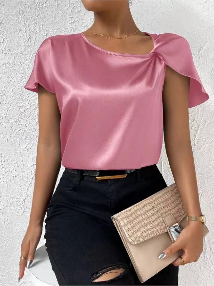 Kvinnes Camisole Tank Top Ensfarget Elegant Stilren Kortermet V U-ring Regular Topper Bryllupsgjest Arbeid Svart Rosa Marineblå Grønn Khaki Sommer Vår 2025 - $19.99 –P13