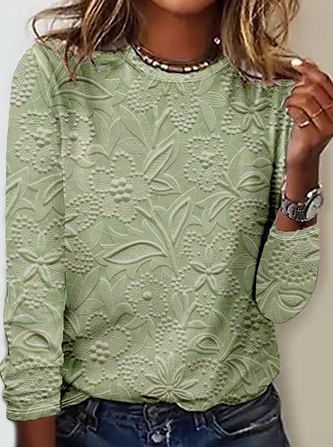 Women's T Shirt Leopard Striped Casual Long Sleeve Crew Neck Regular Tops Daily Print Silver Sage Green Light Brown Blue Spring Fall 2025 - $23.99 –P3
