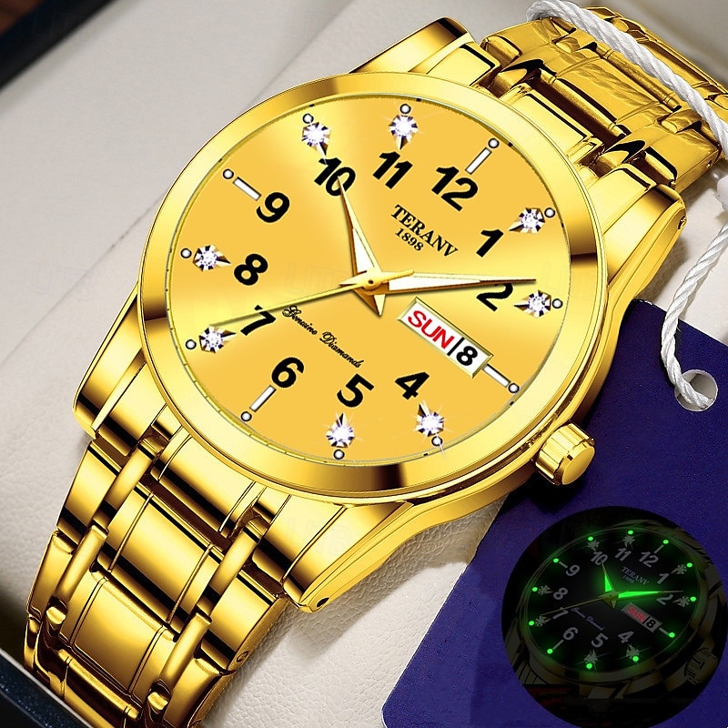 Relógio digital masculino de negócios, mostrador redondo com strass, à prova d'água, luminoso, com pulseira de liga, multifuncional, fashion, relógio de quartzo para homens, presentes de lazer e de 2025 por $23.99 –P6