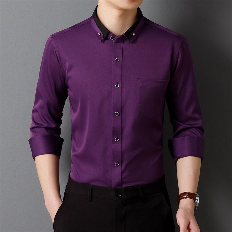 Per uomo Camicia Camicie Camicia con bottoni Tinta unica Matrimonio Feste Nero Bianco Rosa Vino Manica lunga Bavero Primavera Autunno Abbigliamento Tasche del 2025 a $21.99 –P6