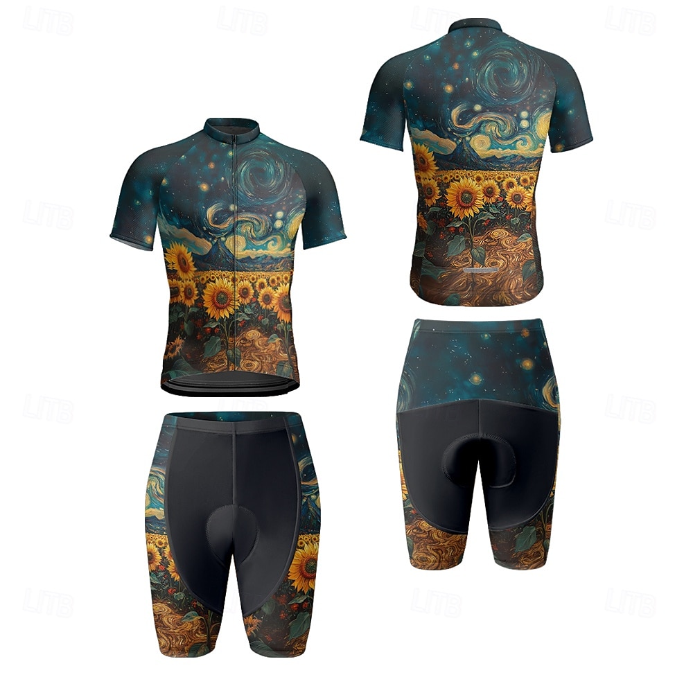 Herr Cykeltröja med shorts Kortärmad Bergscykling Vägcykling Svart Vit Gul Blommig Botanisk Cykel Elastan sporter Blommig Botanisk Kläder 2025 - $38.39 –P17
