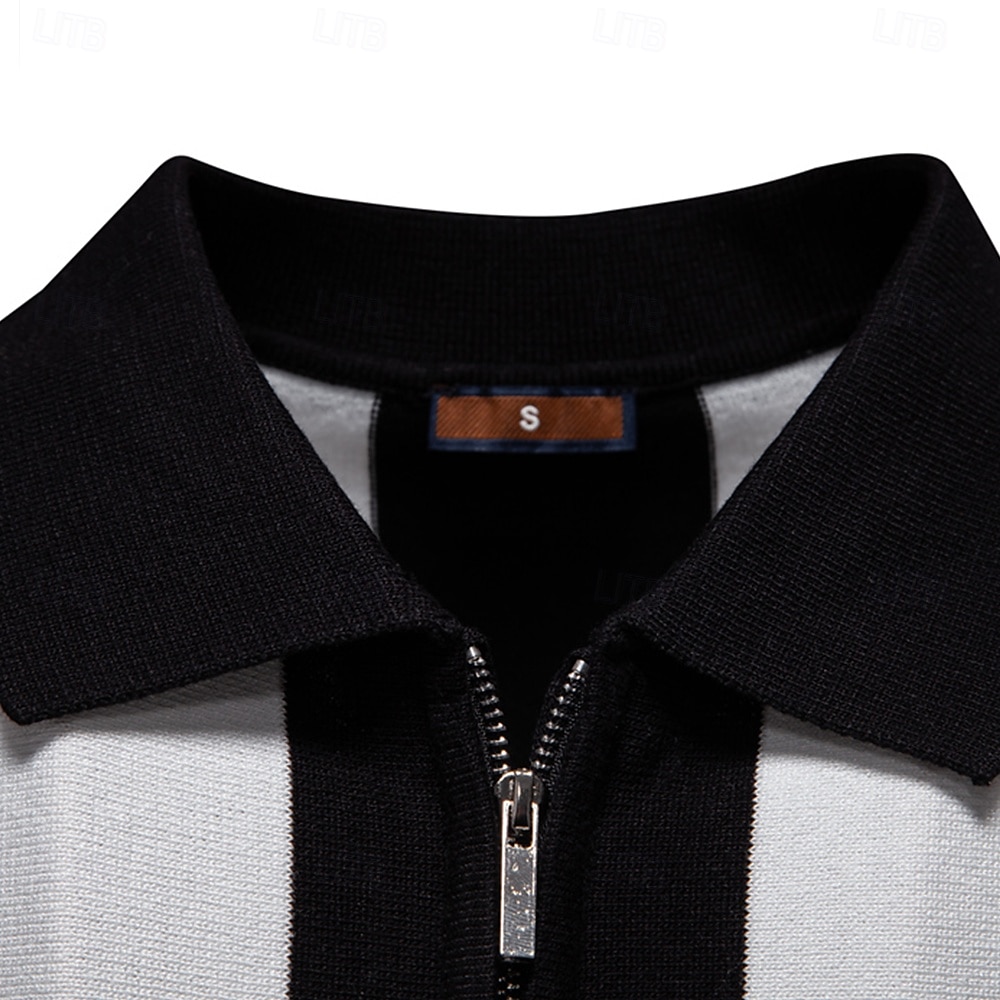 Per uomo Polo Maglione polo lavorato a maglia Formale Lavoro Collo ripiegato Manica Corta Confortevole Stile Vecchio Denaro A righe Strisce verticali Stripe-Trim Righe Primavera Nero Giallo Blu marino del 2025 a $27.99 –P3