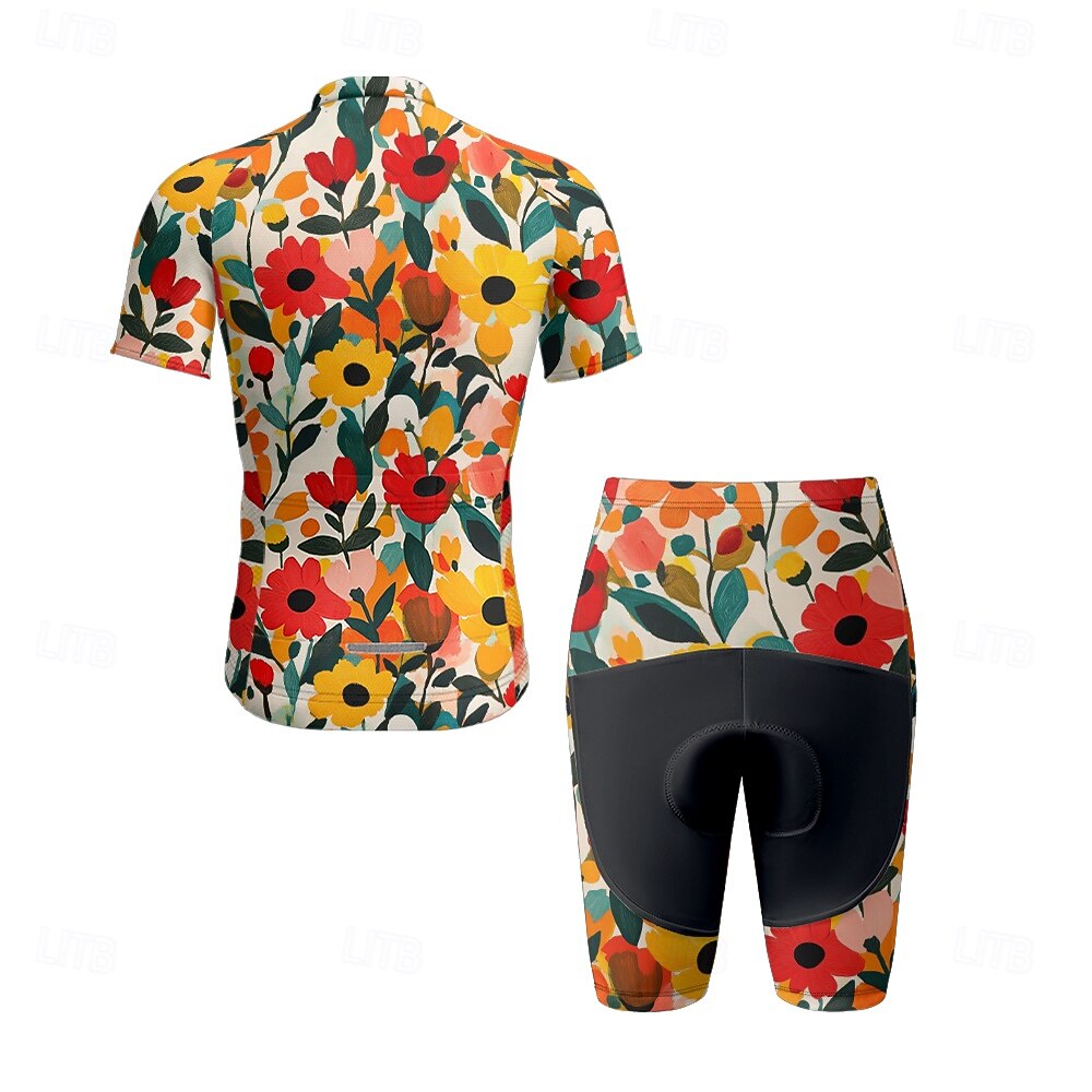 Men's Cycling Jersey with Shorts Floral Botanical Short Sleeve Bike Clothing Suit with 3 Rear Pockets Mountain Bike MTB Road Bike Cycling Front Zipper Sweat wicking Comfortable Breathable Sports 2025 - $47.99 –P10