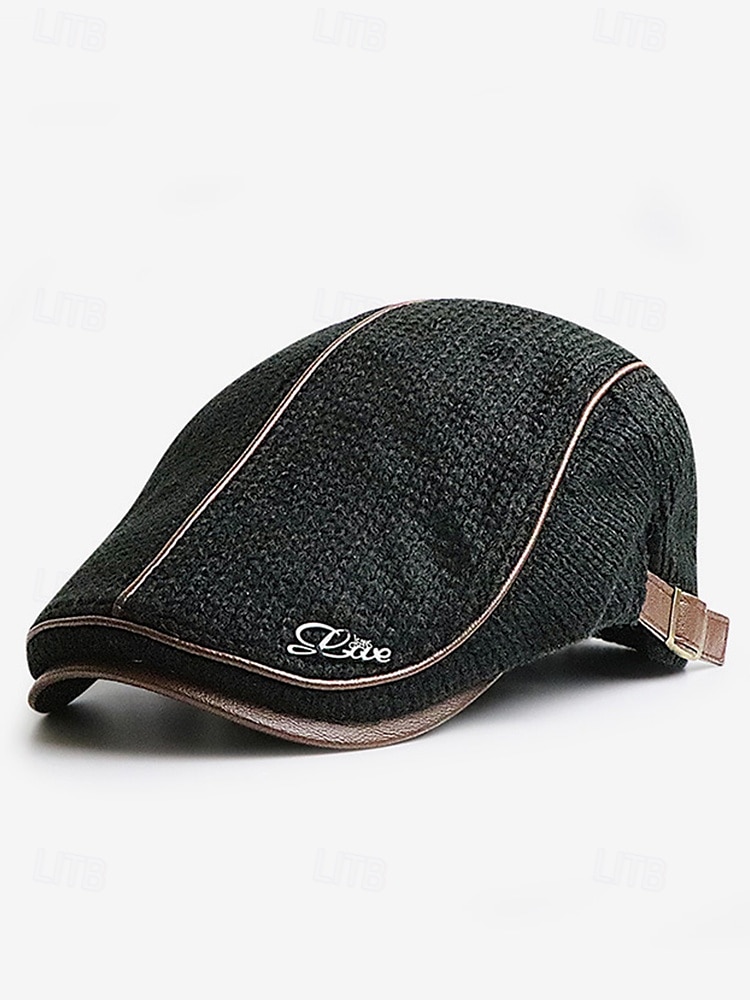 Stylische schwarze Newsboy-Kappe für Herren mit Lederbesatz, atmungsaktivem Stoff, verstellbare Passform – lässiger Vintage-Flachhut für den Alltag und Outdoor-Aktivitäten 2025 - $19.99 –P2