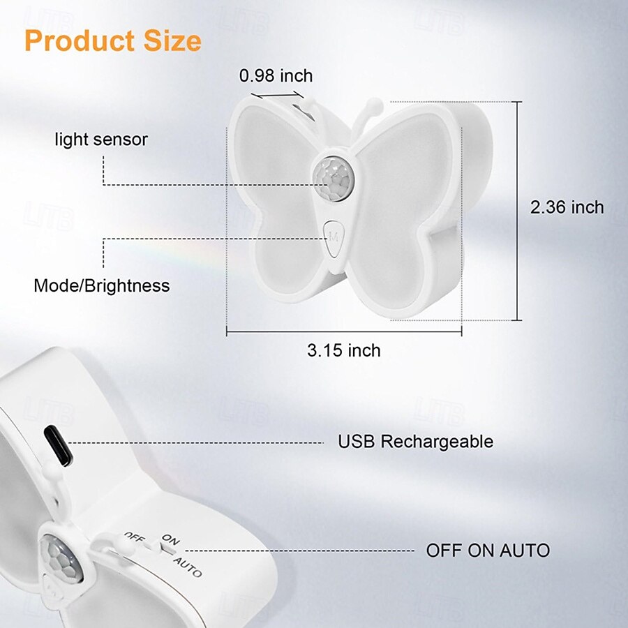 Cute Butterfly Shaped LED Motion Sensor Night Light with Switch, Rechargeable Human Body Infrared Detection 3 Modes for Children's Day Christmas Gift 1PC 2025 - $21.99 –P3