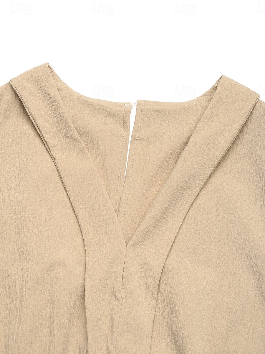 2026年 女性用 標準 ロンパース 活発的 純色 ノースリーブ Ｖネック ポケット ハイウエスト バケーション 日常 レギュラー カーキ色 夏  コレクション – $38.99 –P7