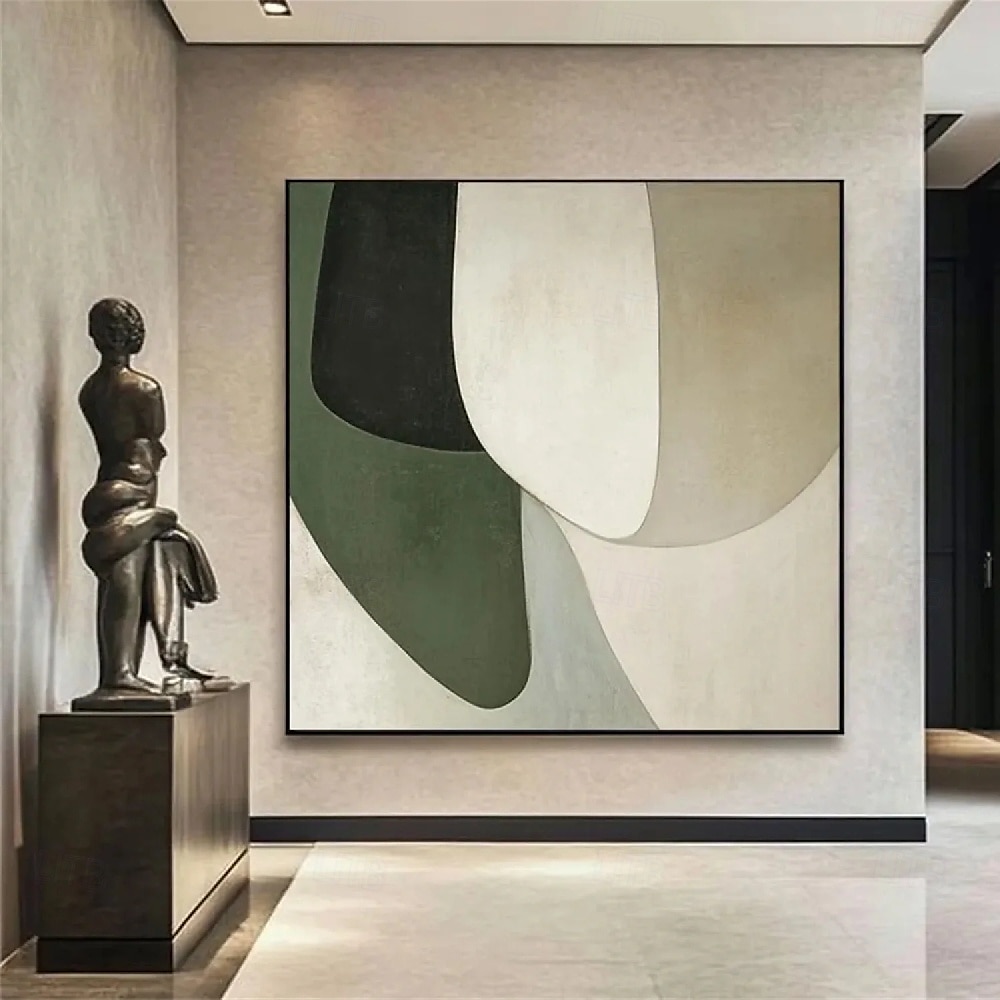 groot wit groen en zwart met de hand geschilderd vierkant abstract klassiek modern getextureerd abstract schilderij met de hand geschilderd olieverfschilderij moderne wandkunst decoratie 2025 - $108.99 –P5