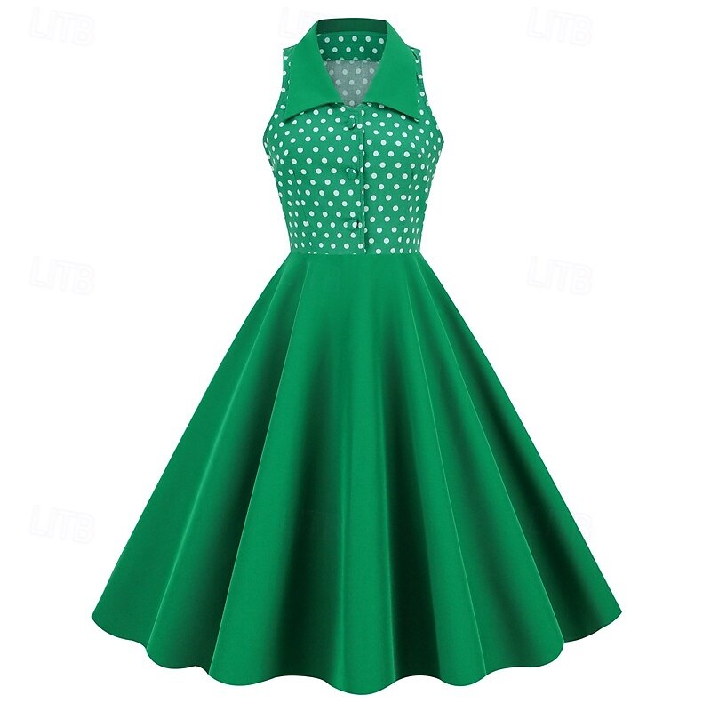 Elegantní 50. léta Retro Ke kolenům Šaty A-Line šaty Čajové šaty Puntíky A-Linie Dámské Vánoce Karneval Nový rok Maturita Denní nošení loučení se svobodou nevěsty Dospělé Šaty pro návrat domů Léto 2025 - $34.99 –P1