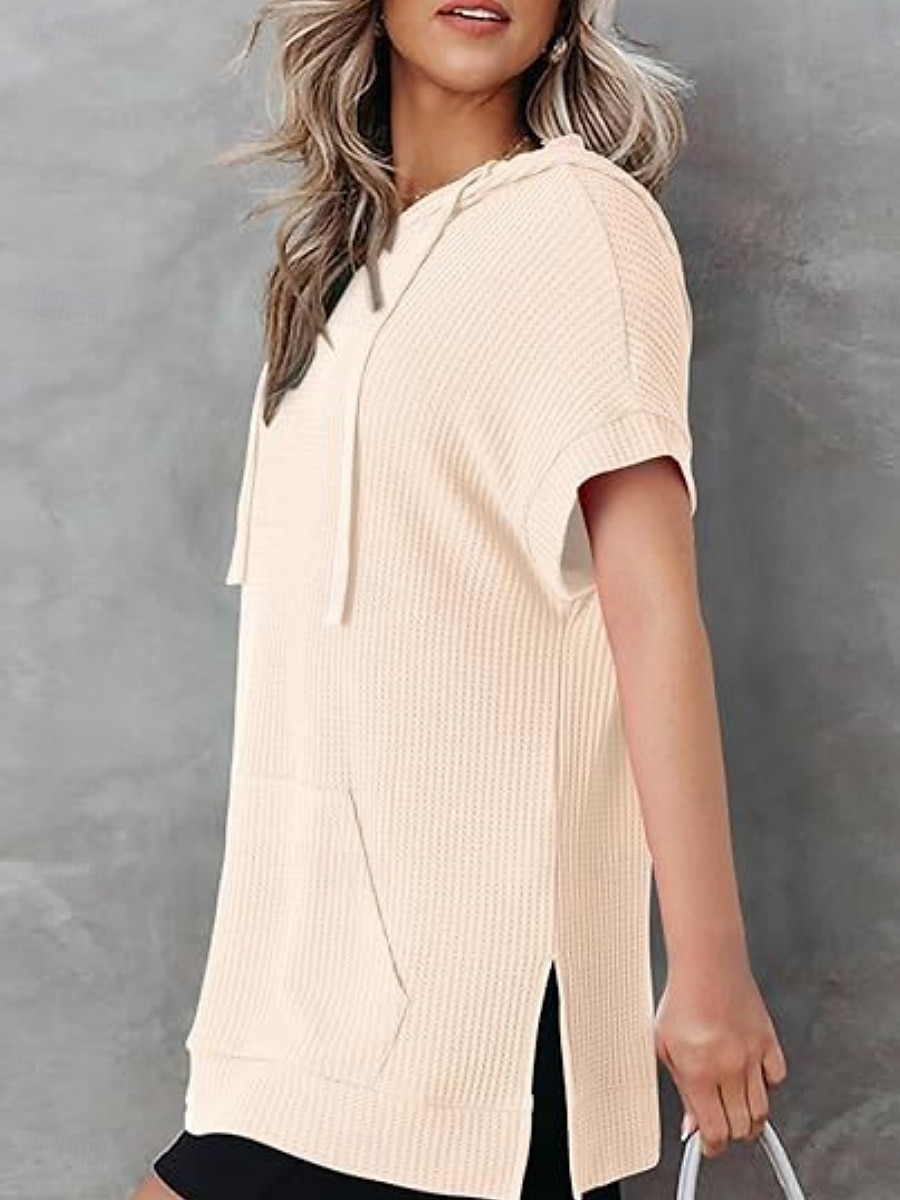 Women's Mini Dress Hoodie Dress Casual Dress Basic Casual Vacation Daily Regular Fit Plain Half Sleeve Hooded Black White Blue Fuchsia Summer 2025 - $33.99 –P14