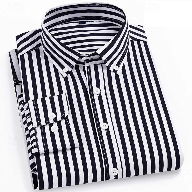 Herren Hemd Oberhemd Knopfhemd Streifen Hochzeit Party Hellblau Marineblau + Weiß Schwarz Weiß Langarm Kargen Frühling Herbst Bekleidung Knopf 2025 - $23.99 –P8