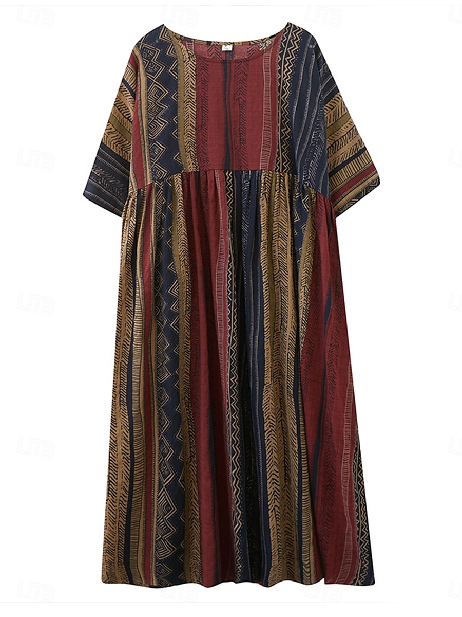 Femmes Robe maxi Robes en coton et lin Robe Décontractée Basique Occasionnel Vacances Quotidien Coupe régulière Graphique Manche Courte Col ras du cou Marron foncé Rouge Bordeaux Été de 2025 ? $32.99 –P4