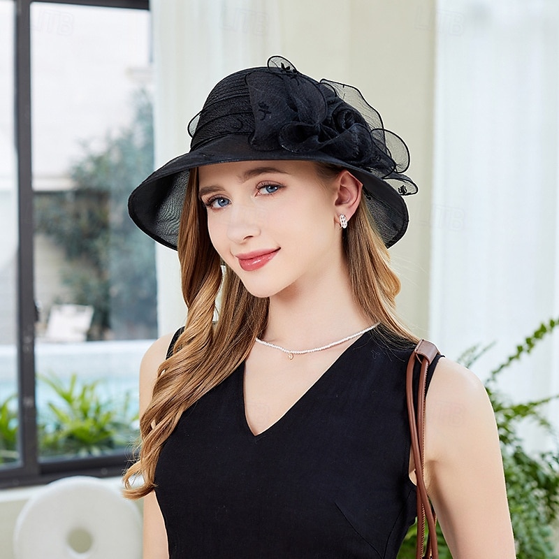 Hatter organza Bøttehatt Bryllup Te Fest cocktail Elegant Årgang søt stil Med Tyll Hodeplagg Hodeplagg 2025 - $17.49 –P3