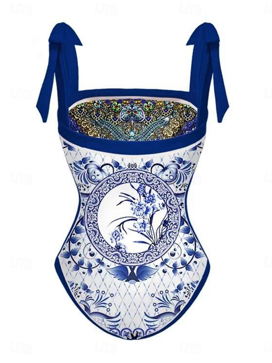Women's Swimwear One Piece 2 Piece Skirt Swimsuit Backless Tummy Control High Waist Slim Vacation Beach Wear Floral Scoop Neck Sleeveless Bathing Suits 2025 - $48.99 –P9