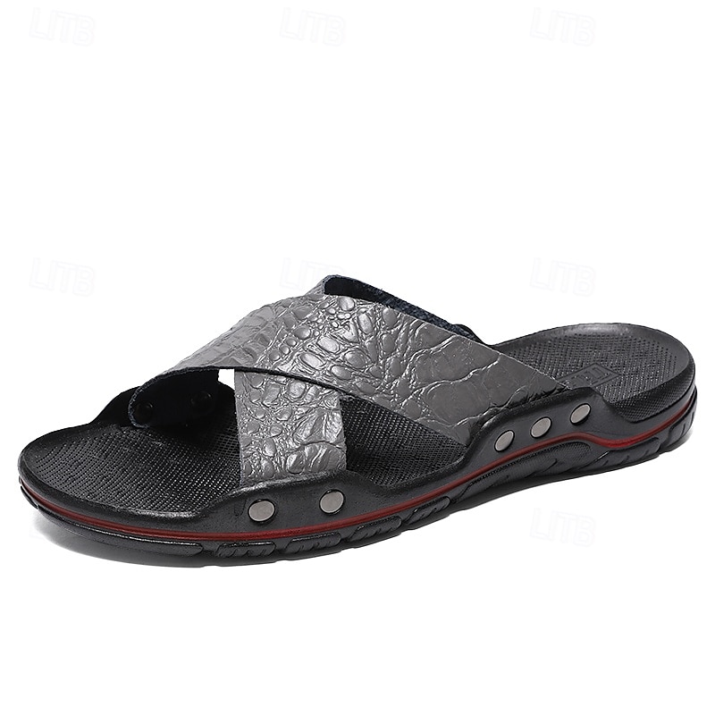 Men's Black Crosstrapped Sandals with Crocodile Pattern and Comfortable Rubber Sole – Casual Outdoor Footwear for Summer, Beach and Daily Wear 2025 - $24.99 –P2