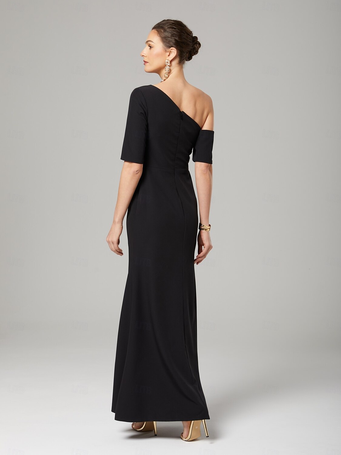 A-Linie Kleid der Brautmutter Elegantes Vintage Eine Schulter Bodenlanger Charmeuse 3/4 Länge Ärmel mit Rüschen Seitendrapierung 2025 - $159.99 –P2