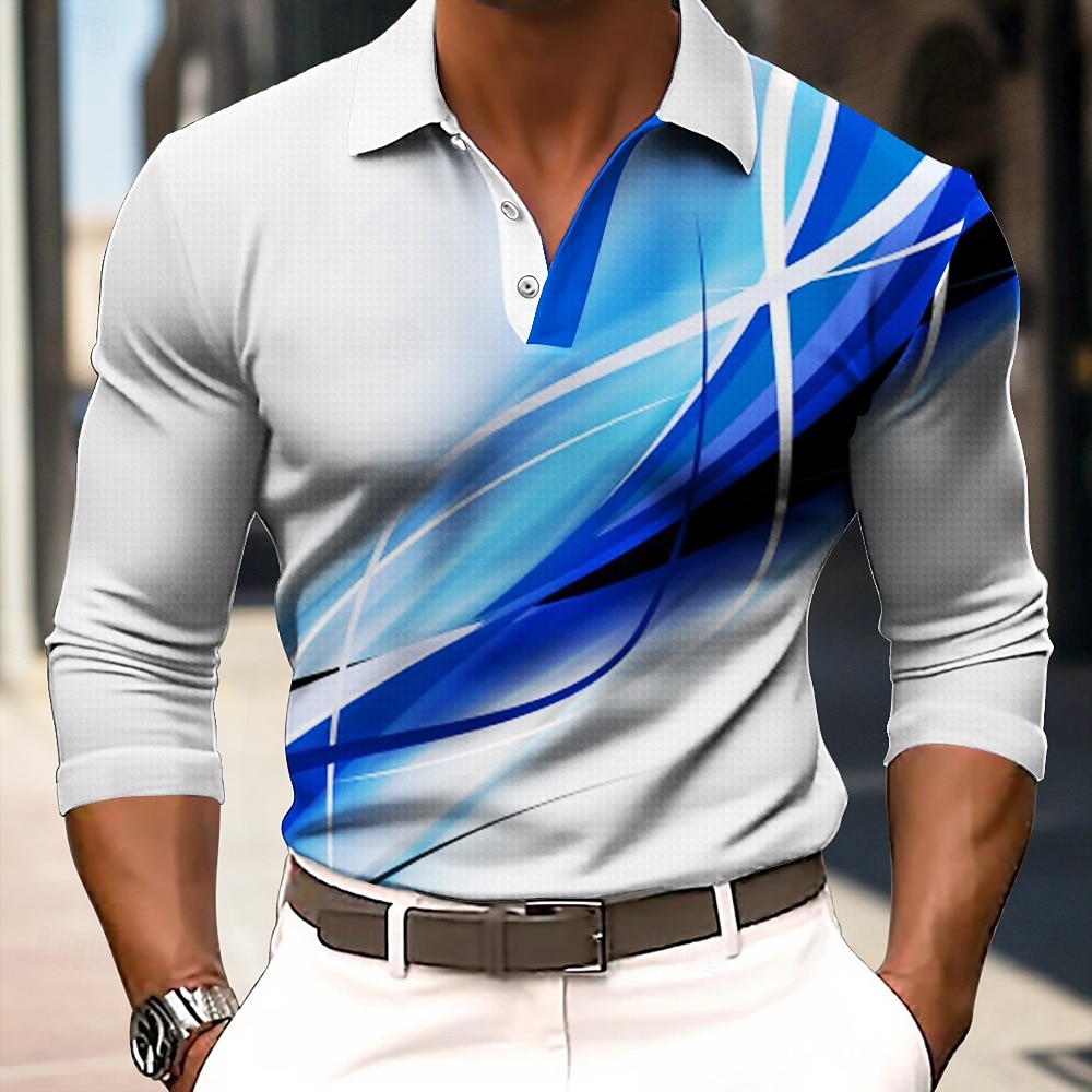 Herren Linie Waffel-Poloshirts Langarm Polo-Shirts Hemden mit Kragen Business-Casual Outdoor Party-Abendmode Streetwear Knöpfe Frühling Herbst Winter Blau 2025 - $28.99 –P1