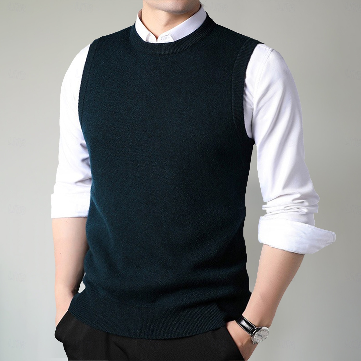 Herren Pullunder Stricken Rundhalsausschnitt Einfarbig Rundhalsausschnitt Strickware Elegant Schule Formell Bekleidung Frühling Herbst Schwarz Marineblau S M L 2025 - $57.99 –P3