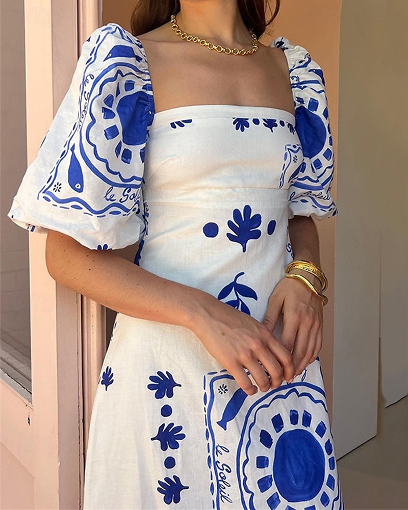 Damskie Długa sukienka sukienka maxi Codzienne sukienki Letnie sukienki Sukienka Boho Moda Latarnia rękawem Na zewnątrz Święto Randka Regularny Geometryczny Krótki rękaw Z odsłoniętymi ramionami 2025 - $28.99 –P3