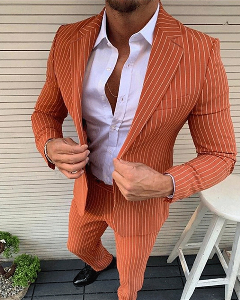Homens Graduação Conjunto Blazer O negócio Coquetel Festa de Casamento Moda Casual Primavera Outono Poliéster Riscas Botões Bolsos Confortável Não Trespassado Jaqueta esporte Preto Branco Laranja de 2025 por $102.99 –P1