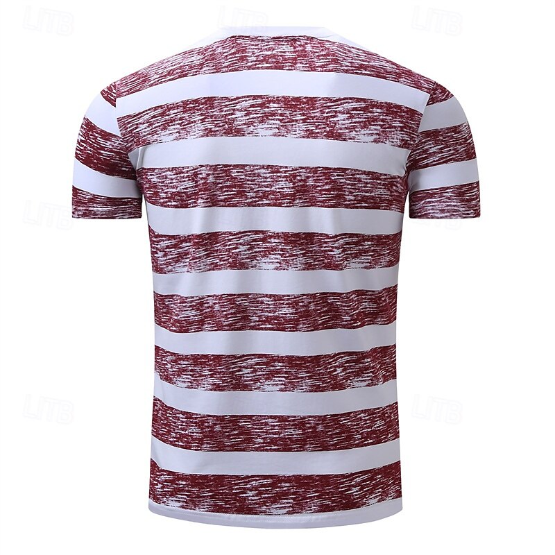 Men's T Shirt Tee Short Sleeve Shirt Tee Top Short Sleeve V Neck Summer Striped Fashion Designer Basic Pocket Vacation Street Going out Red Top Tee for Men 2025 - $17.99 –P3