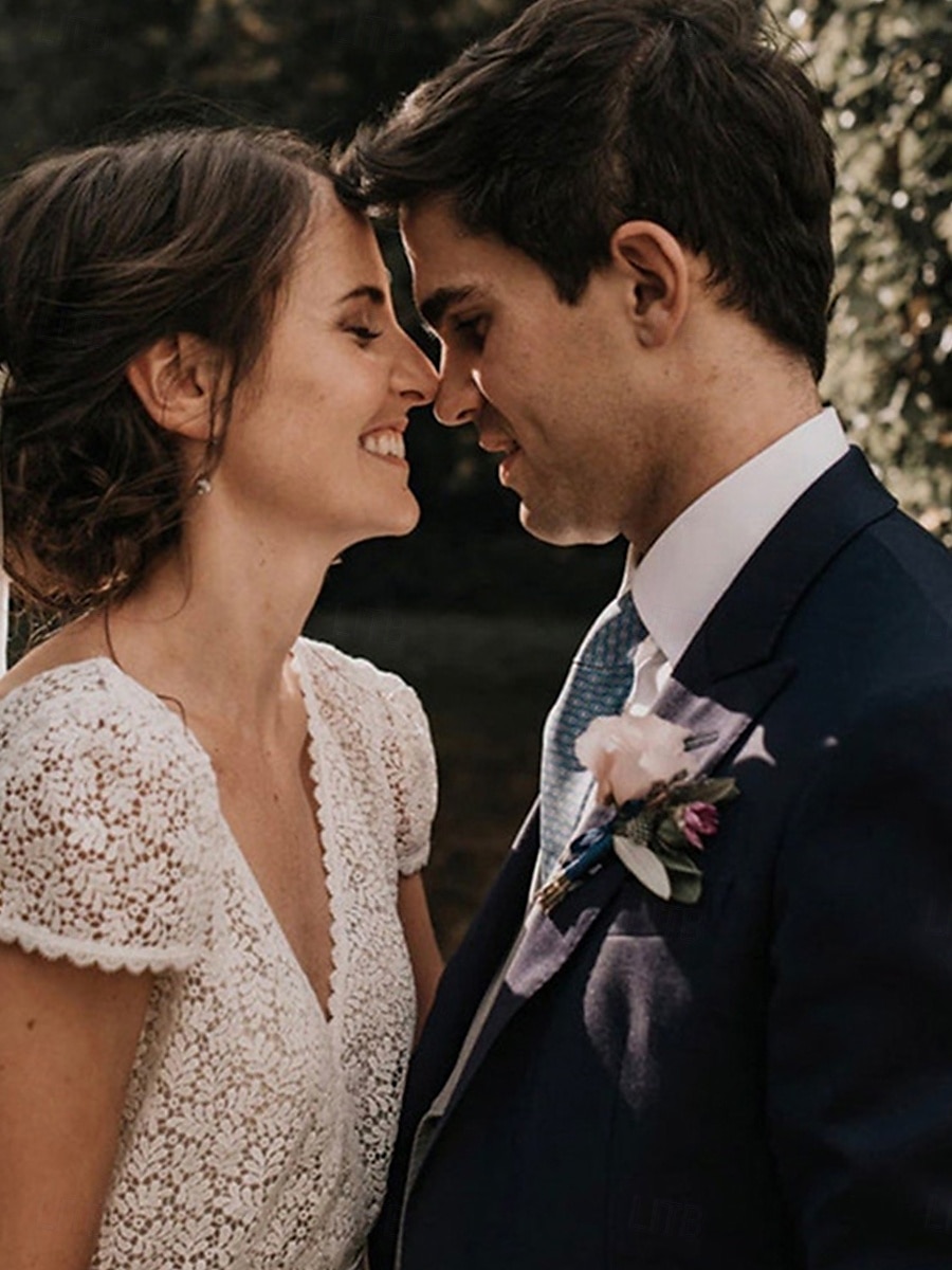 Robe de Mariée Ball Gown Col en V Bretelles Classiques Traîne de Chapelle Robes de Mariée en Chiffon avec Plis Ruchés de 2025 ? $142.99 –P6