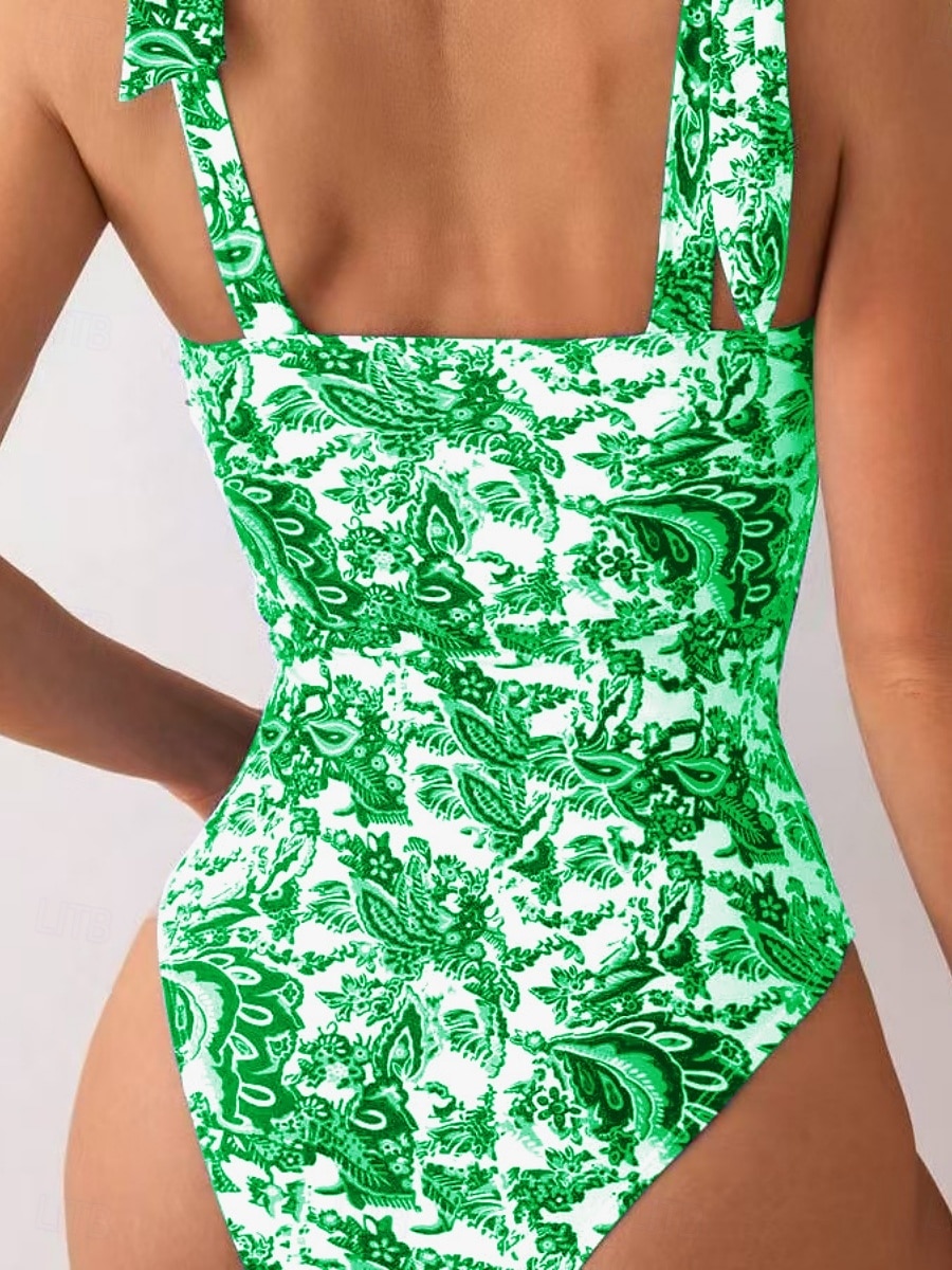 Dam Badkläder En bit Monokini Baddräkt Öppen rygg Magkontroll Hög midja Smal Semester Standkläder Blommig V-slits Ärmlös Baddräkter 2025 - $27.99 –P5