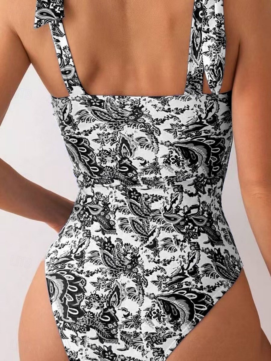 Dam Badkläder En bit Monokini Baddräkt Öppen rygg Magkontroll Hög midja Smal Semester Standkläder Blommig V-slits Ärmlös Baddräkter 2025 - $27.99 –P9