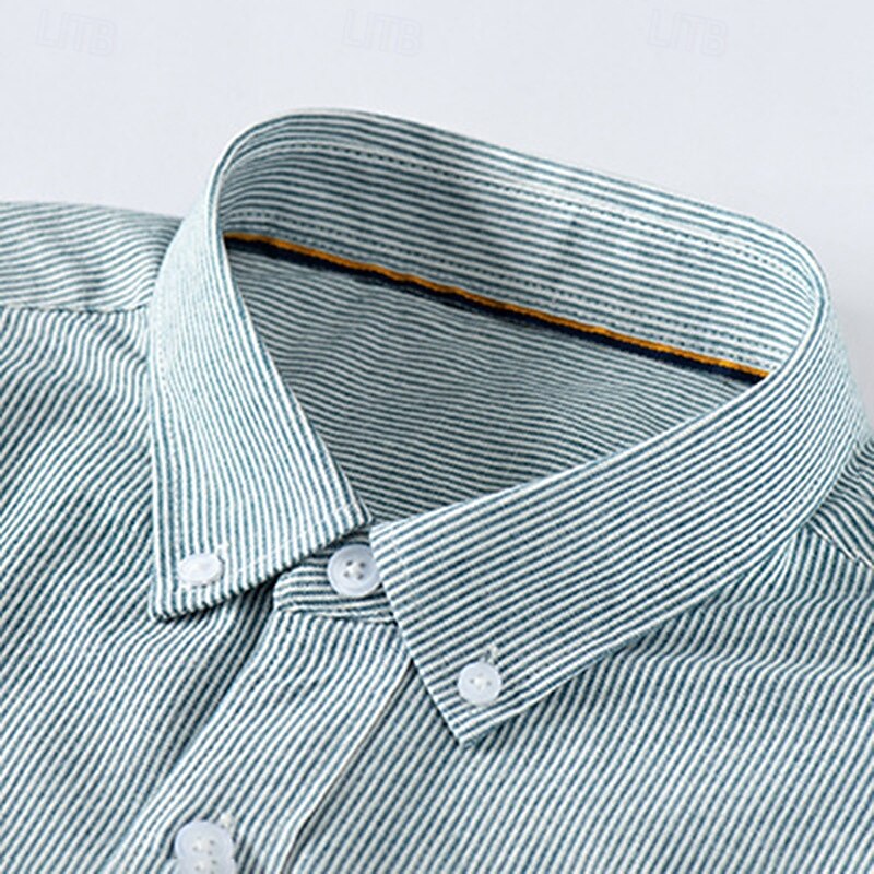 Men's Oxford Shirt Light Khaki Light Green Light Grey Long Sleeve Striped Button Down Collar School Wedding Buttons Clothing Apparel Neutral Fashion Daily 2025 - $25.99 –P3