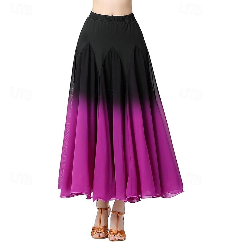 vrouwelijke ballroomdans swingrok dansvoorstelling rok gradiëntkleur moderne dans lange rok 2025 - $41.99 –P5
