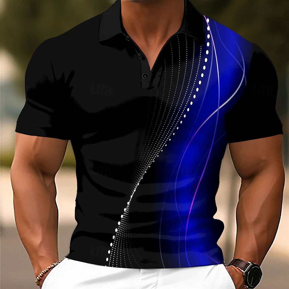 Men's Geometic Line Polo Short Sleeve Polo Shirts Collared Shirts Casual School Outdoor Daily Wear Home Wear 3D Print Summer Red Blue Green 2025 - $26.99 –P3