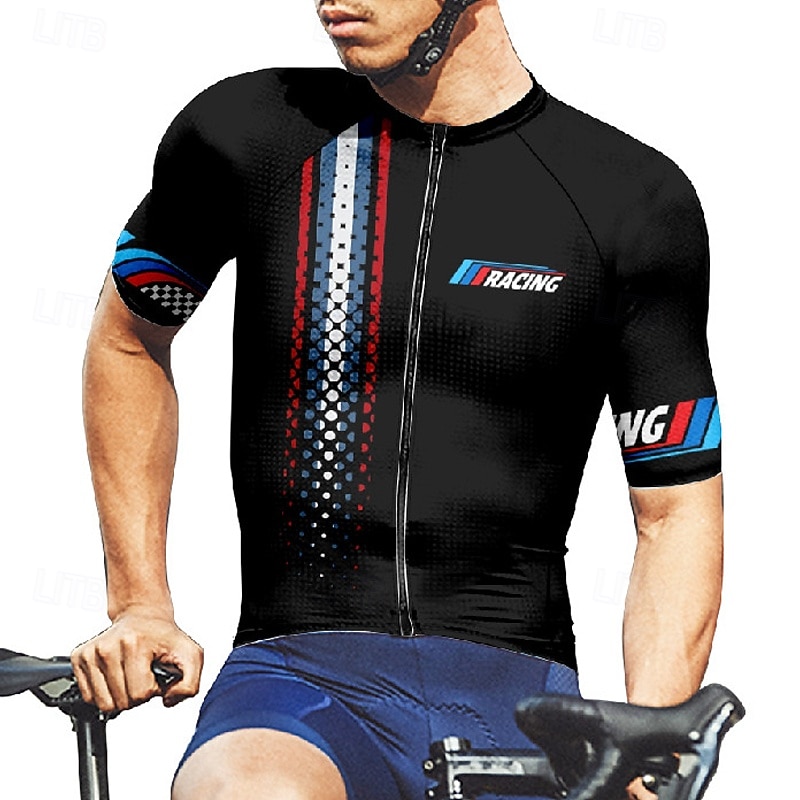 2025年 男性用 サイクリングジャージー 幾何学模様 文字&番号 半袖 バイク Tシャツ ジャージー 3つのリアポケット付き マウンテンサイクリング 速乾性 人間工学デザイン ウィッキング 高通気性 スポーツ フォレストグリーン ブラック イエロー 衣類  コレクション – $28.99 –P8